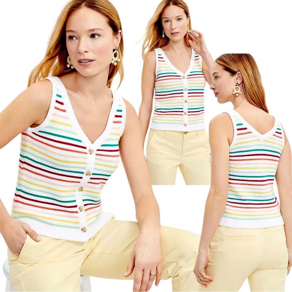 LOFT Multicolor Striped Button-Front Tank Top